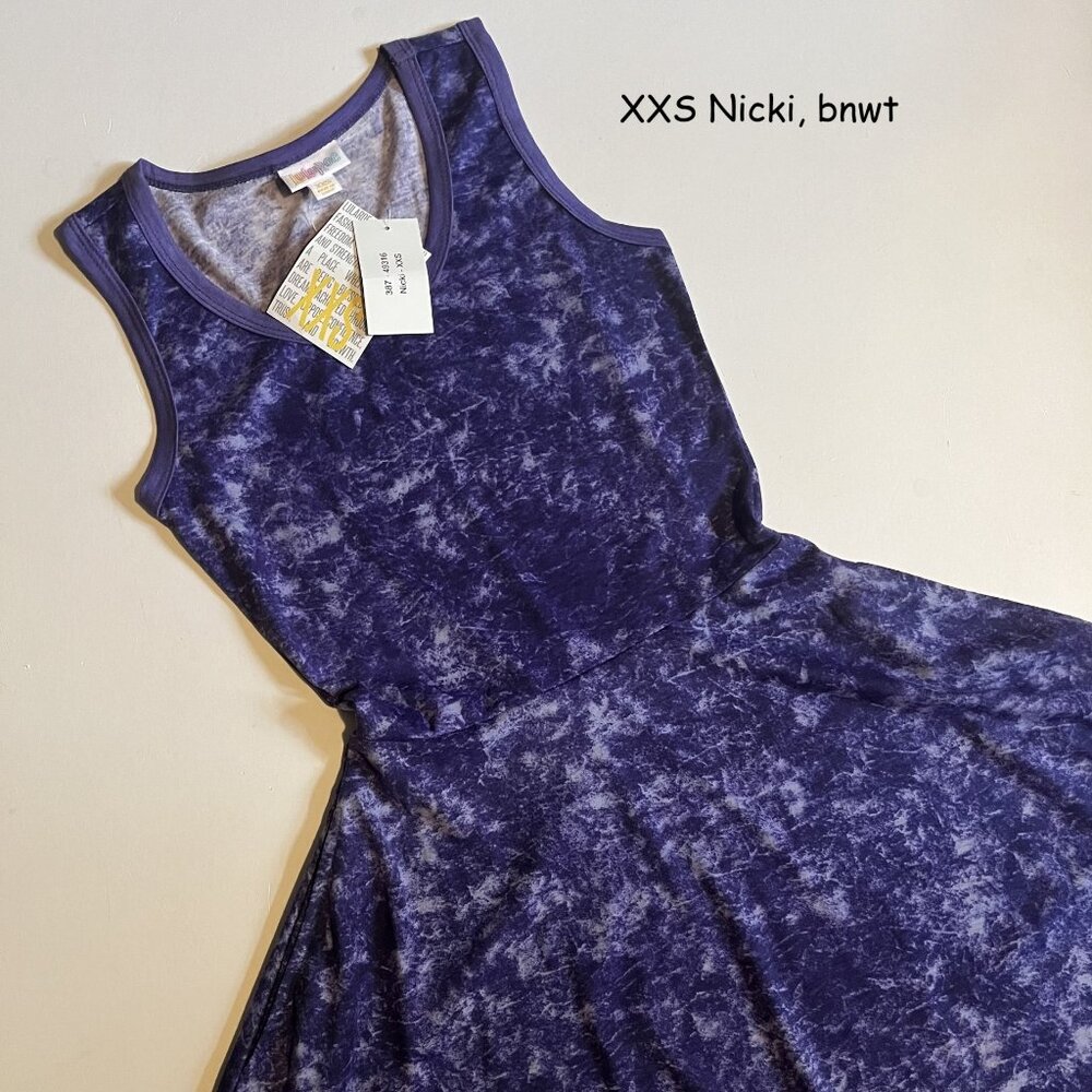 XXS Lularoe Nicki dress, purple tie-dye